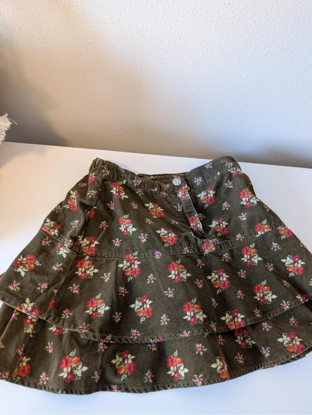 Gymboree Vintage Girls Size 6 Olive Green Floral Corduroy Skirt EUC Fairy